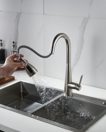 Смеситель для кухни с выдвижным изливом Shevanik S363L, сатин, артикул S363L