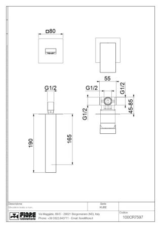 Fiore Kube, встраиваемый в стену однорычажный смеситель для раковины, цвет черный матовый, артикул 100NN7597