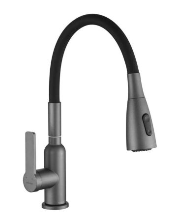 Смеситель для кухни с гибким изливом Shevanik S843T-3, оружейная сталь/черный, артикул S843T-3