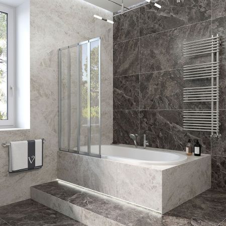 Шторка на ванну Veconi Palau PL-74L, 900x1500, хром, стекло прозрачное, артикул PL74L-90-01-19C4