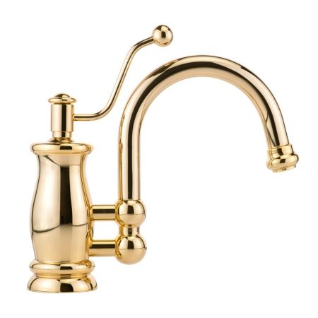 VIVALDI Смеситель для раковины моноком., донный клапан "click-clack" с переливом, золото, артикул 19546
