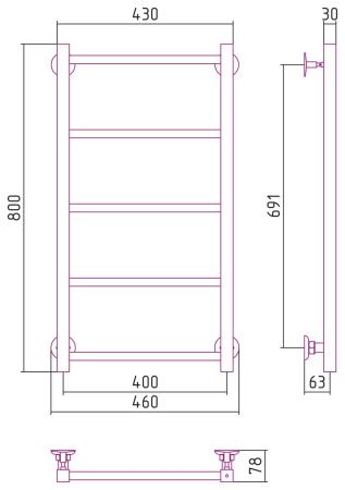 Полотенцесушитель СТИЛЬЕ "Версия-КН" 800х400 (5) П 20х20 (Без покрытия)