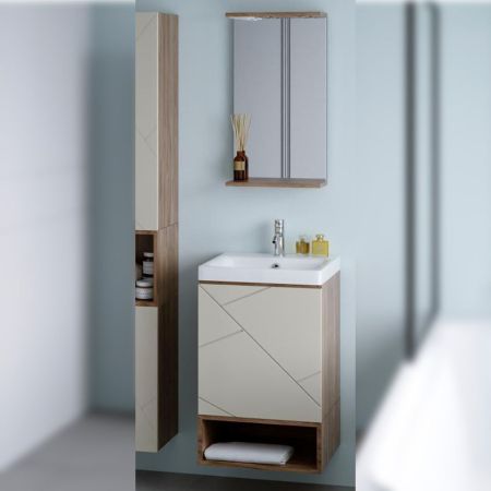 Комплект мебели для ванной Бриклаер КРИСТАЛЛ 50ZL, латте/дуб крафт табачный, артикул КРИСТАЛЛ 50ZL