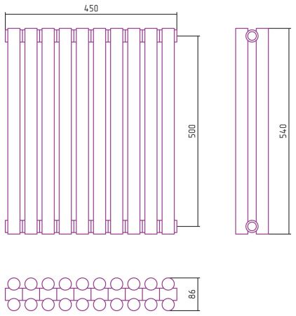 Отопительный радиатор ЭСТЕТ-11 н/ж 500х450 / 10 сек (САТИН), артикул 071-0302-5010