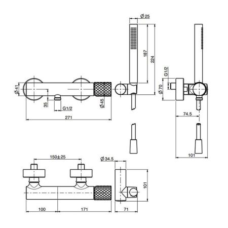 Fima Carlo Frattini Spillo Tech Смеситель для душа, настенный, с ручным душем, цвет: хром