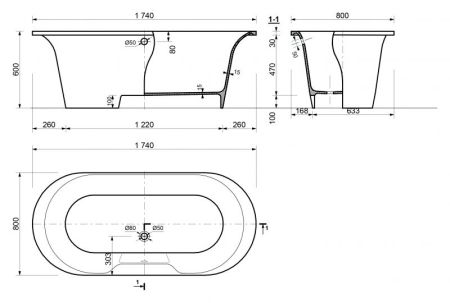 Ванна из искусственного камня Эстет Лион 174x80 Белая, артикул ФР-00000684