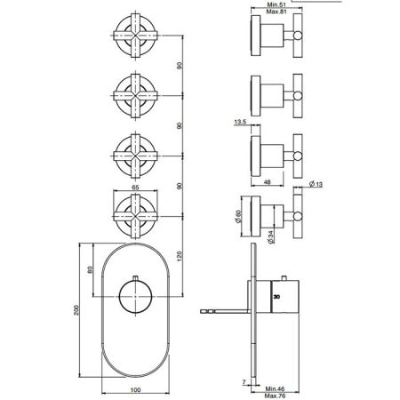 Fima Carlo Frattini Maxima Смеситель для душа, встраиваемый, термостатический, с переключателем на 4 выхода, цвет: чёрный матовый, артикул F5333X4NS