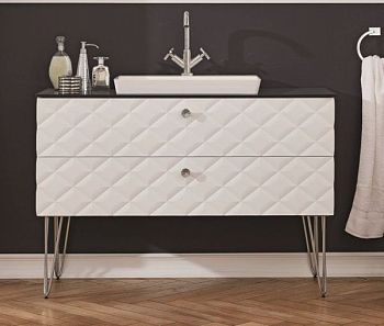 Puris Diamond Line, тумба (с черной столешницей из кварца) 1200 мм + накладная раковина из минерального литья 600 мм, цвет тумбы белый диамант