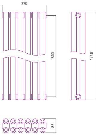 Отопительный радиатор ЭСТЕТ-00 н/ж 1800х270 / 6 сек (Без покрытия), артикул 00-0332-1806