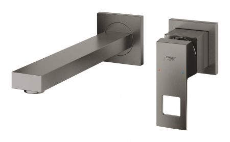 Смеситель для раковины на 2 отверстия GROHE Eurocube, настенный монтаж, темный графит матовый (23447AL0), артикул 23447AL0
