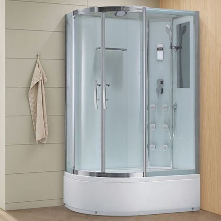 Душевая кабина Black&White Galaxy G5507-R с гидромассажем профиль Серебристый хром задняя стенка Белая, артикул 550712R