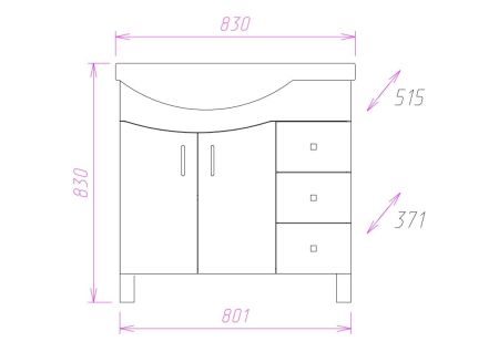 Тумба Onika Эльбрус 82 напольная, белая, крыло справа (ум. Коралл 82), артикул 108202