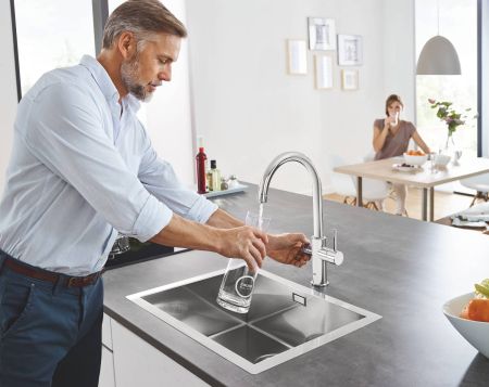 Смеситель для кухни GROHE Blue Home, с функциями фильтрации, охлаждения и газирования воды, хром, (31455000)