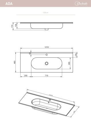 Visobath, керамическая раковина Ada 120 см, цвет белый глянцевый, артикул 83807
