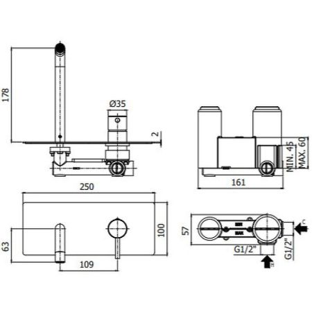 Смеситель для раковины Paffoni Light LIG105NO (с внутренней частью) черный матовый, артикул LIG105NO