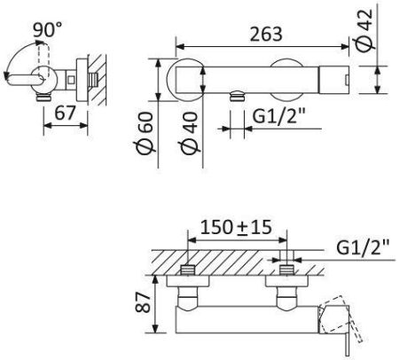 Смеситель для душа CEZARES LEAF-D-L, артикул LEAF-D-L-GM