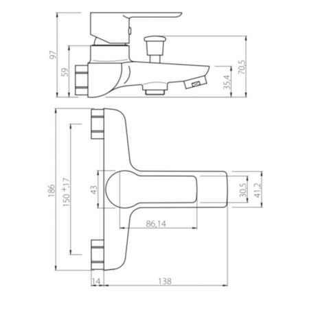 841000000 Origin Elegance смеситель для ванны/душа белый, артикул 841000000