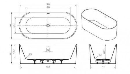 Ванна акриловая отдельностоящая BelBagno BB705, артикул BB705-1700-800