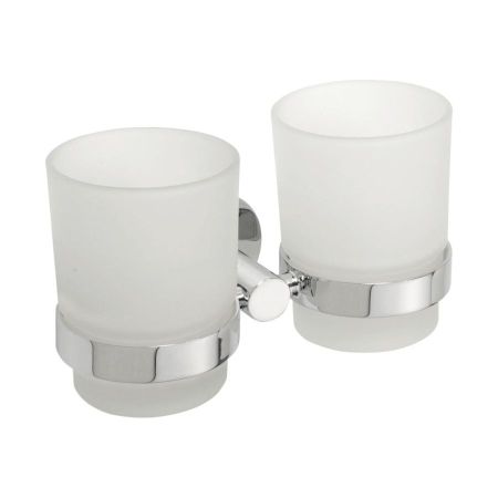 Подстаканник X-ROUND двойной, стеклянный для зубных щёток с держателем, 160x95x90 мм, хром, Sapho, артикул XR902