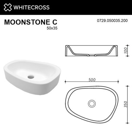 Умывальник WHITECROSS Moonstone C 50x35 (белый мат) иск. камень, артикул 0729.050035.200