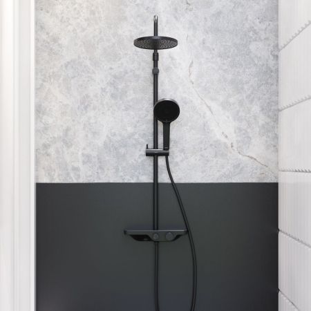 947730300 Apollo душевая система с ванно-душевым смесителем-полкой, черный, артикул 947730300