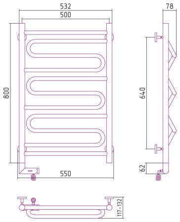 Полотенцесушитель электрический "ЭЛЕГИЯ 2.0" 800х500 / МЭМ левый (Шампань)