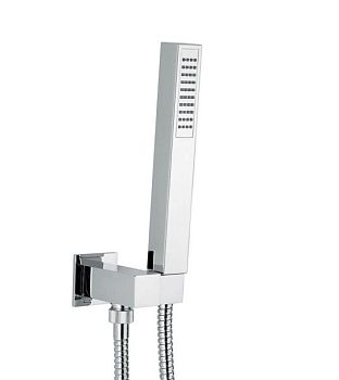 Emmevi, набор ручного душа 156: квадратная лейка из ABS, шланг 150 см из латуни и держатель лейки с водоотводом из латуни, цвет золото