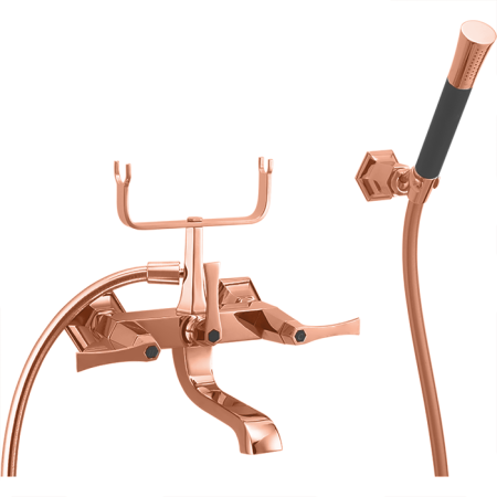 CISAL Cherie Смеситель для ванны двухрычажный, с душевым комплектом, цвет розовое золото/черный, артикул CF0001207E