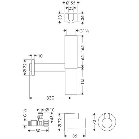 AX  Сифон Flowstar и 2 накладки с угловым вентилем, цвет: хром