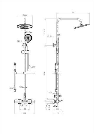 Душевая система с термостатом WONZON & WOGHAND Plate, Хром (WW-C3017-A1-CR), артикул WW-C3017-A1-CR