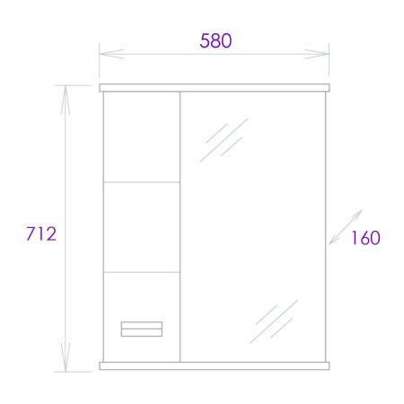 Шкаф-зеркало Onika Балтика Black 58 белый, левый, с подсветкой, артикул 205848