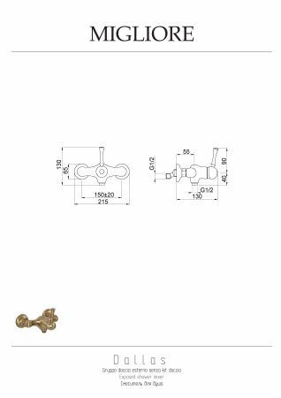 DALLAS Смеситель для душа моноком. внешний, выход M1/2", золото, артикул 18607