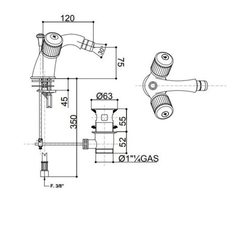 Bongio Cristallo Смеситель для биде на 1 отв. , цвет золото/cristallo Bianco 00, артикул 04522OR00