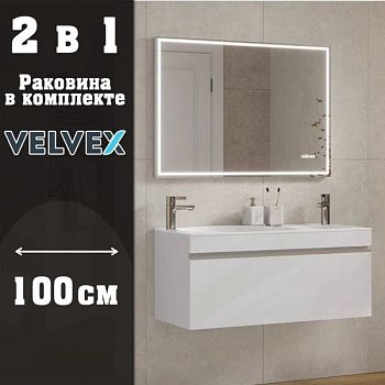 Тумба с раковиной подвесная Velvex Otto tp.OTO.OTT.100.1Y белый глянец, 100 см