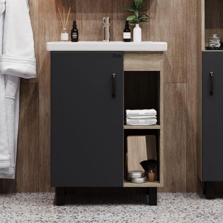 Тумба Onika Тимбер 60 напольная, серая мат./дуб сонома (ум. Como 60), артикул 106141