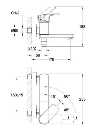 Смеситель для ванны Cersanit WISLA однорычажный (63056), артикул 63056
