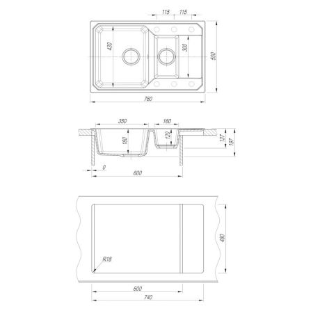 Кухонная мойка Dr. Gans КАРДИНАЛ 29.035.D0760.410, везувий, артикул 29.035.D0760.410