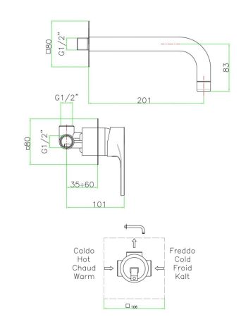 Fiore Kera, встраиваемый в стену однорычажный смеситель для раковины, цвет хром, артикул 88CR7527