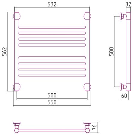 Полотенцесушитель водяной "Богема+" прямая 500х500 (Матовый Белый), артикул 30-0220-5050