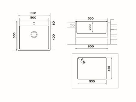 Кухонная мойка UKINOX Techno TEB550.505 -GT10P, 50,5*55, артикул TEB550.505 -GT10P