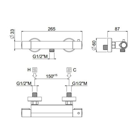 Carimali Rigoletto Термостатический смеситель для душа латунный  1 выход, артикул 21505-CR