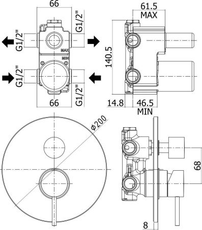 Смеситель для душа Paffoni Light LIG018NO (с внутренней частью), артикул LIG018NO