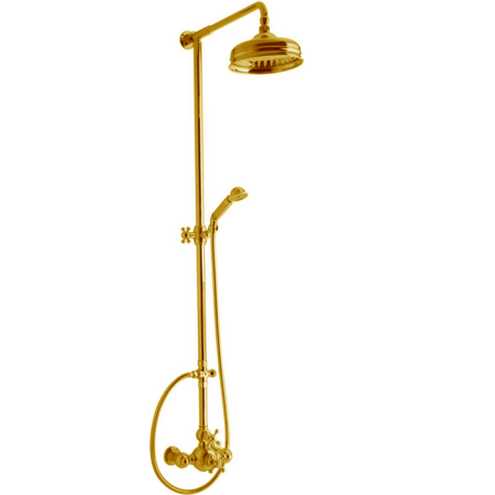 CISAL Arcana Ceramic Душевой комплект: термостатический смеситель, стойка с верхним душем, лейка+шланг, цвет золото, артикул AC00407024