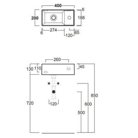 SIMAS AGILE Раковина подвесная 40х20 см, правая , с 1 отв под смеситель,цвет белый