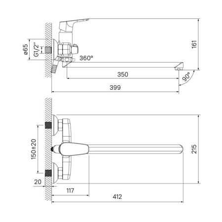 Смеситель для ванны IDDIS Zodiac с длинным изливом с керамическим дивертором (ZODSBL2i10), артикул ZODSBL2i10
