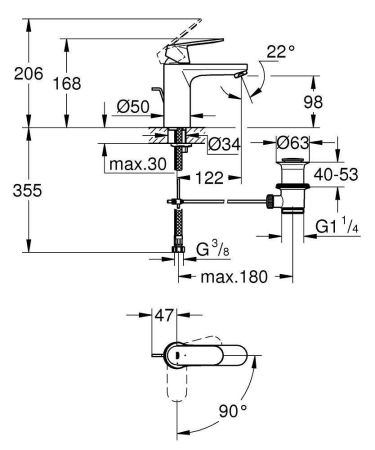 Смеситель для раковины GROHE Eurosmart Cosmopolitan с донным клапаном и энергосберегающим картриджем, средний излив хром (2339600E), артикул 2339600E