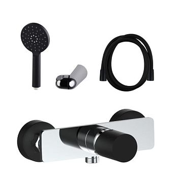 AQG Tube, однорычажный смеситель для душа, c набором для душа SET-Q, цвет хром-черный матовый