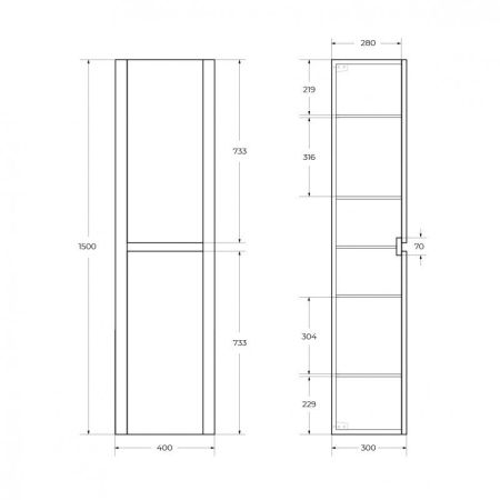 RELAX Шкаф подвесной с двумя распашными дверцами с доводчиками, с двумя полками, универсальный, Дуб карамельный, 400x300x1500, RELAX-1500-2A-SO-RC-P, артикул RELAX-1500-2A-SO-RC-P