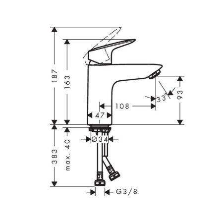 Смеситель для раковины, Hansgrohe, Logis, тип открывания воды-однорычажный, тип регулирования воды-керамический картридж, монтаж-на раковину/столешницу, отверстия для монтажа-1, высота, мм-163, вынос излива, мм-108, тип излива-неподвижный, донный клапан-о, артикул 71101670
