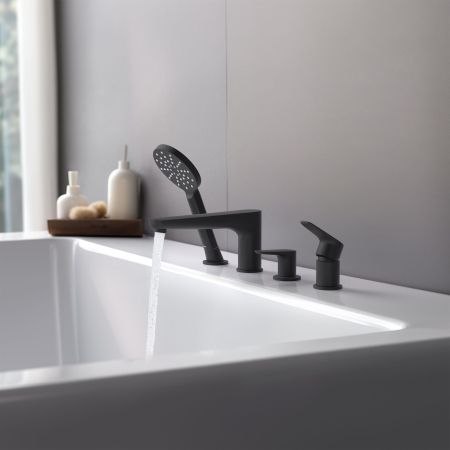 Смеситель на борт ванны на 4 отв. AQUATEK, матовый черный AQ1148MB БЕТТА, артикул AQ1148MB